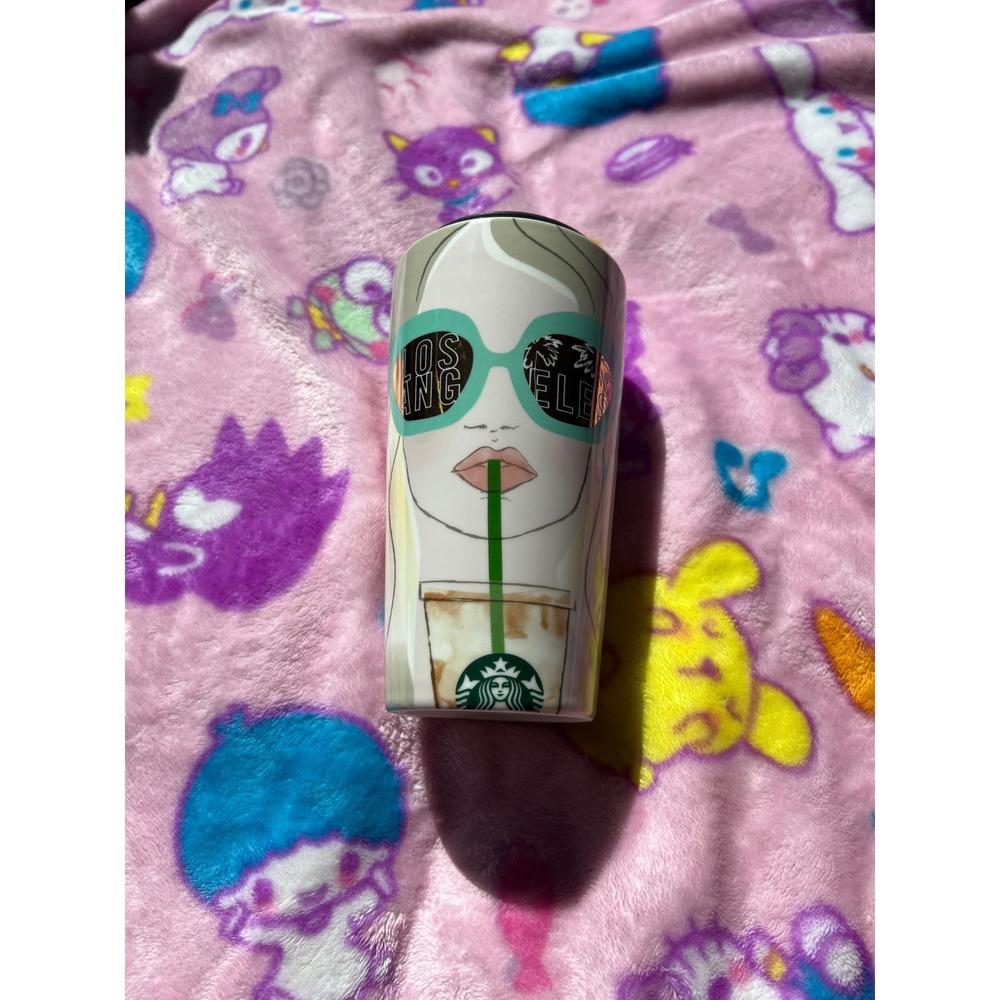 Starbucks Pink Los Angeles Girl Sunglasses Ceramic 12oz Travel Coffee Tumbler